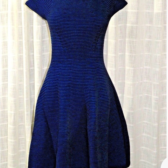Escada Dresses & Skirts - Escada Navy Textured Knit Fit-and-Flare Midi Dress